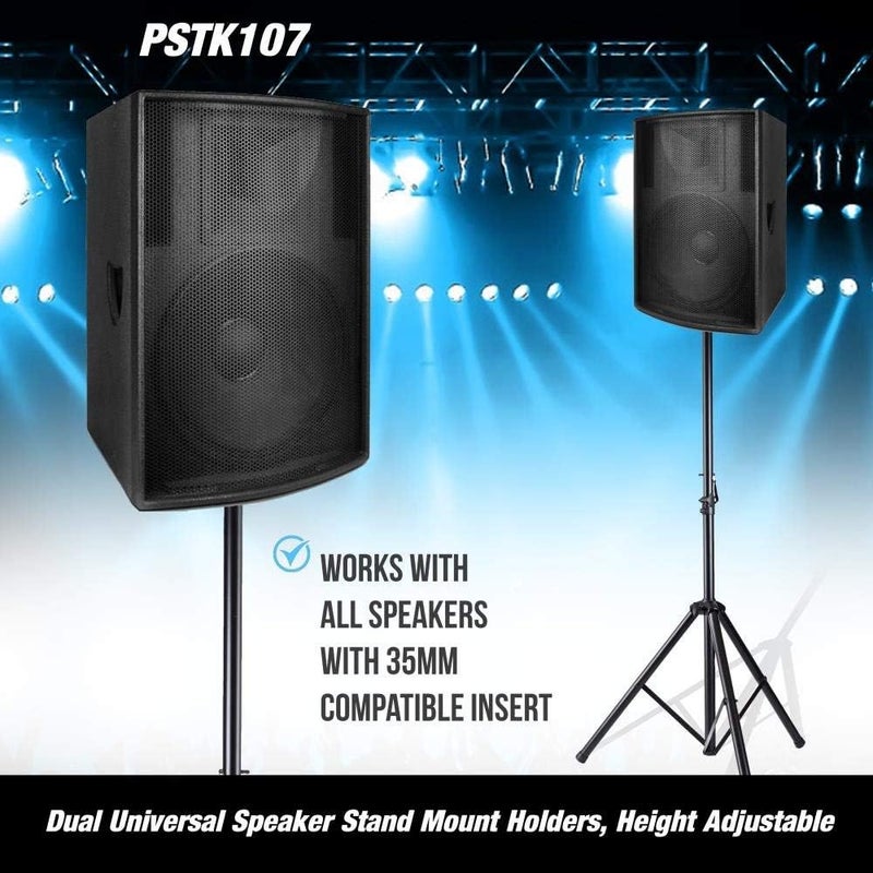 Pyle Universal Dual PA DJ Tripod 2 Speaker Stand Kit with Adjustable Height & Storage Bag Constructed with Heavy Duty Durable Steel & Lightweight for Easy Mobility Safety PIN Screw Locks PSTK107,Black - Image 2